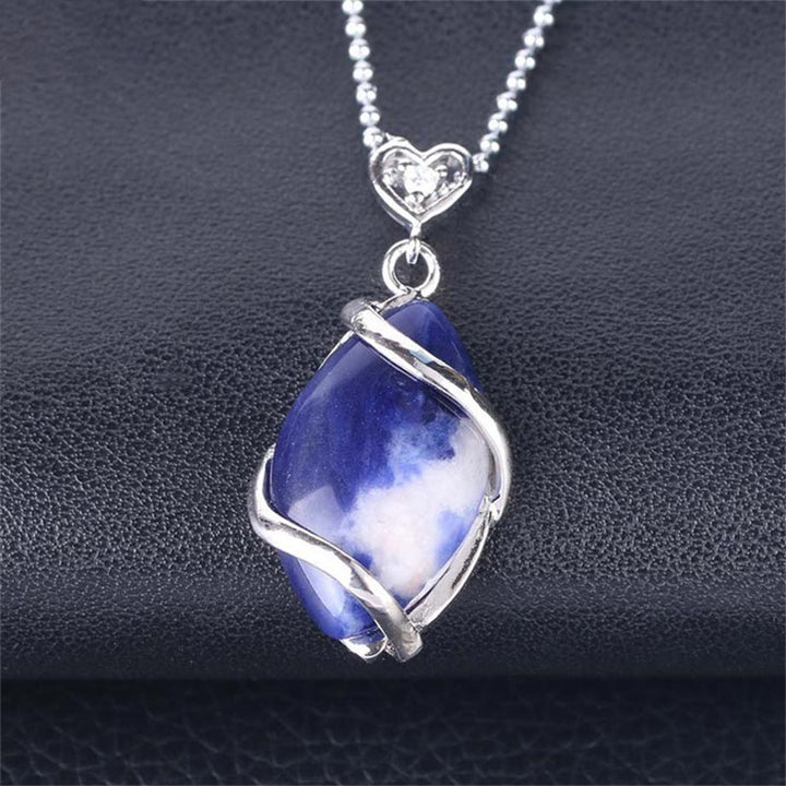 Blaue Kristall Kette Marquise Anhänger Silber elegant Naturstein