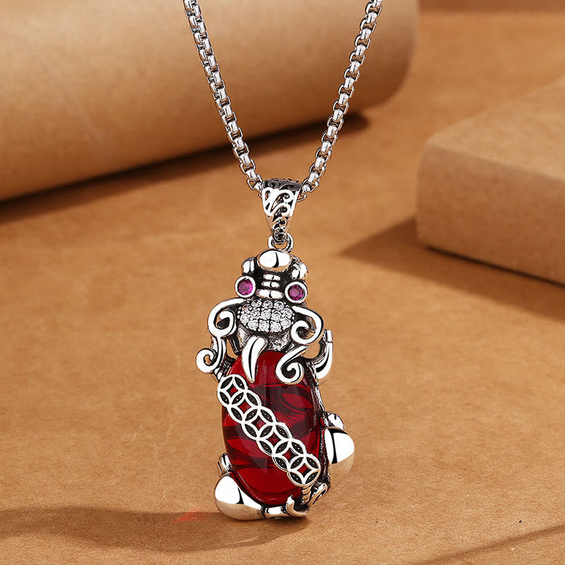 Pixiu Kette Granat Glücksbringer Silber Reichtum