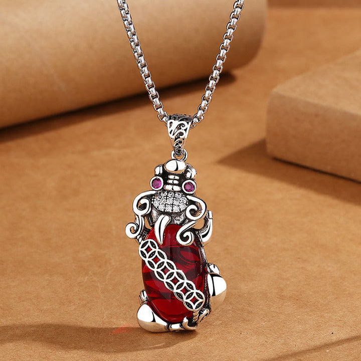 Pixiu Kette Granat Glücksbringer Silber Reichtum