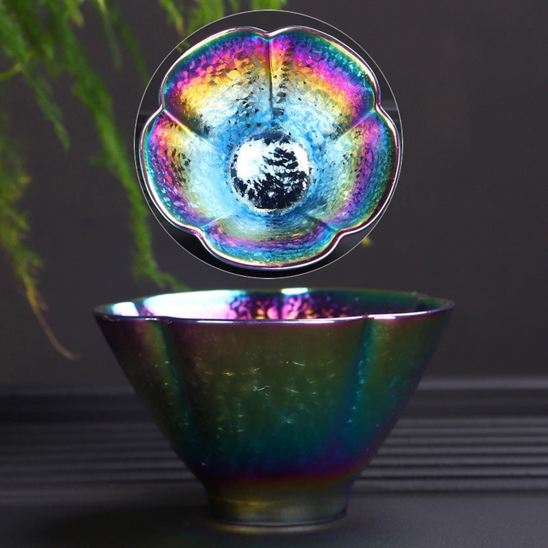 Teebecher Regenbogen Jianzhan Keramik Bunte Tasse Fünfeck