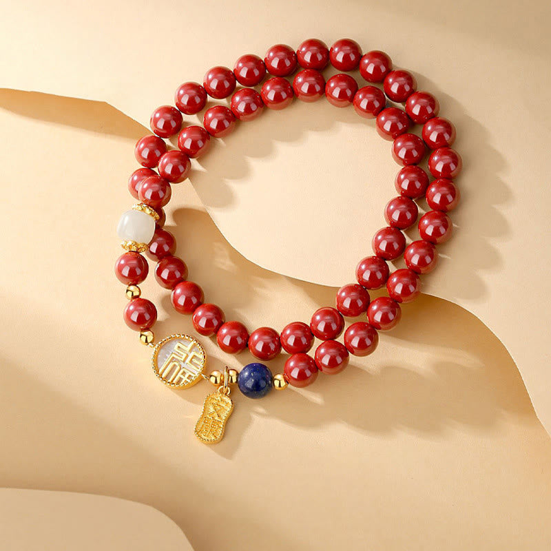 Rotes Perlarmband mit Zinnober Fu-Zeichen Anhänger eleganter Schmuck