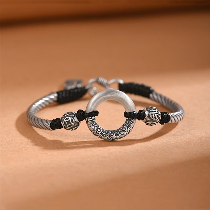 Armband 925 Silber Kupfer Fu-Zeichen Frieden Glück Handgelenk getragen