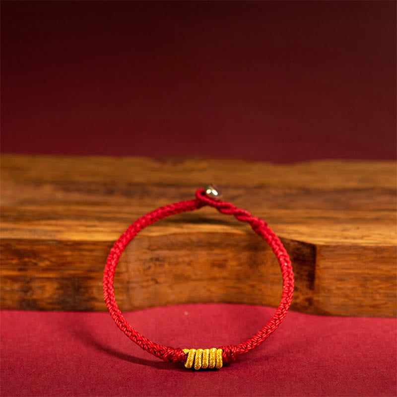 Rotes Schutz Armband – Glück Energie Seil geflochten Gold Perlen