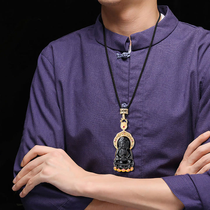 Kwan Yin Anhänger Jade Gold Natur Wohlstand