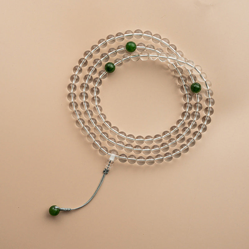 Mala 108 Perlen Weißer Kristall Jade Grüne Perlen Spirale