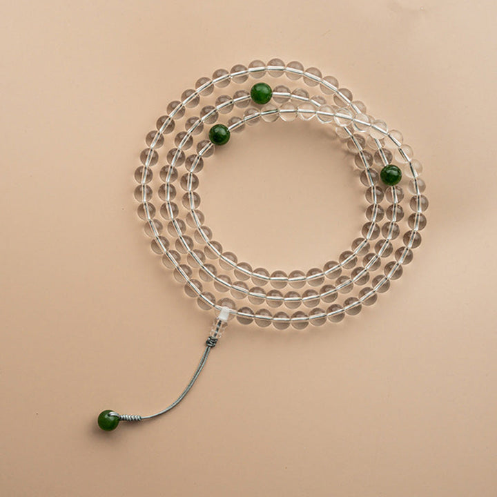 Mala 108 Perlen Weißer Kristall Jade Grüne Perlen Spirale