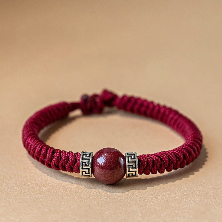 Weinrotes Armband mit Zinnober Stein und Silber Elementen elastisch
