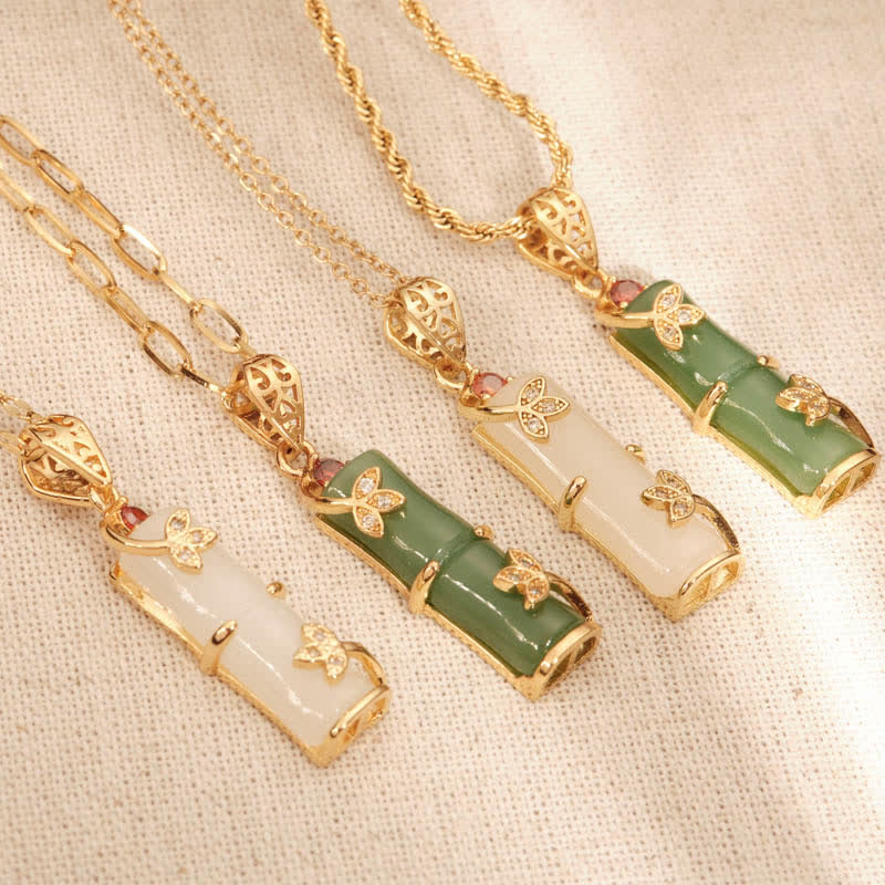 Anhänger Jade Bambus Schutz Glück vergoldete Ketten Naturstein Schmuck