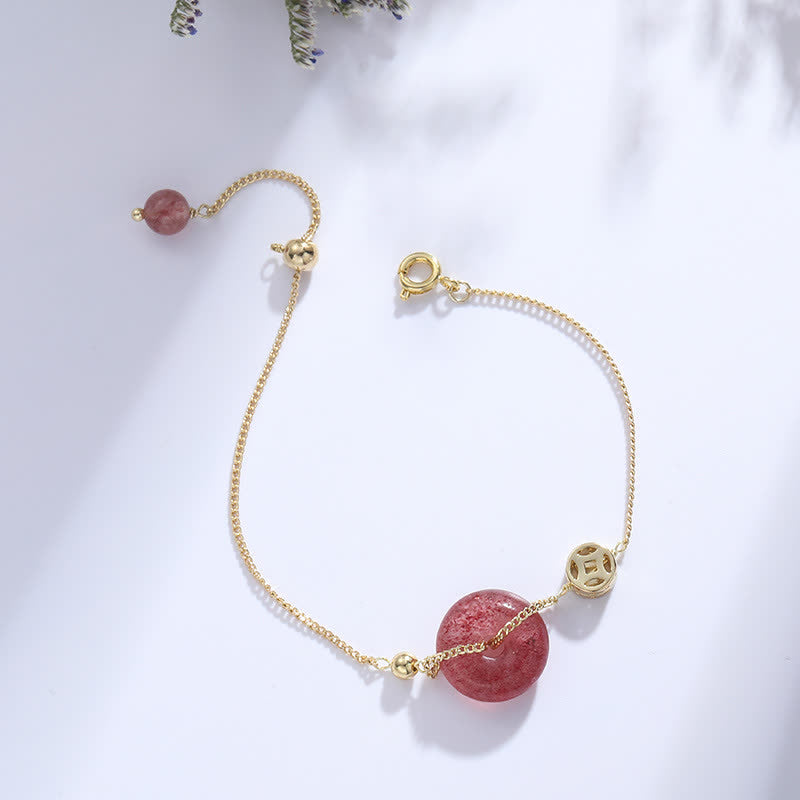 Armband Erdbeerquarz gold Kette mit rosa Stein elegant