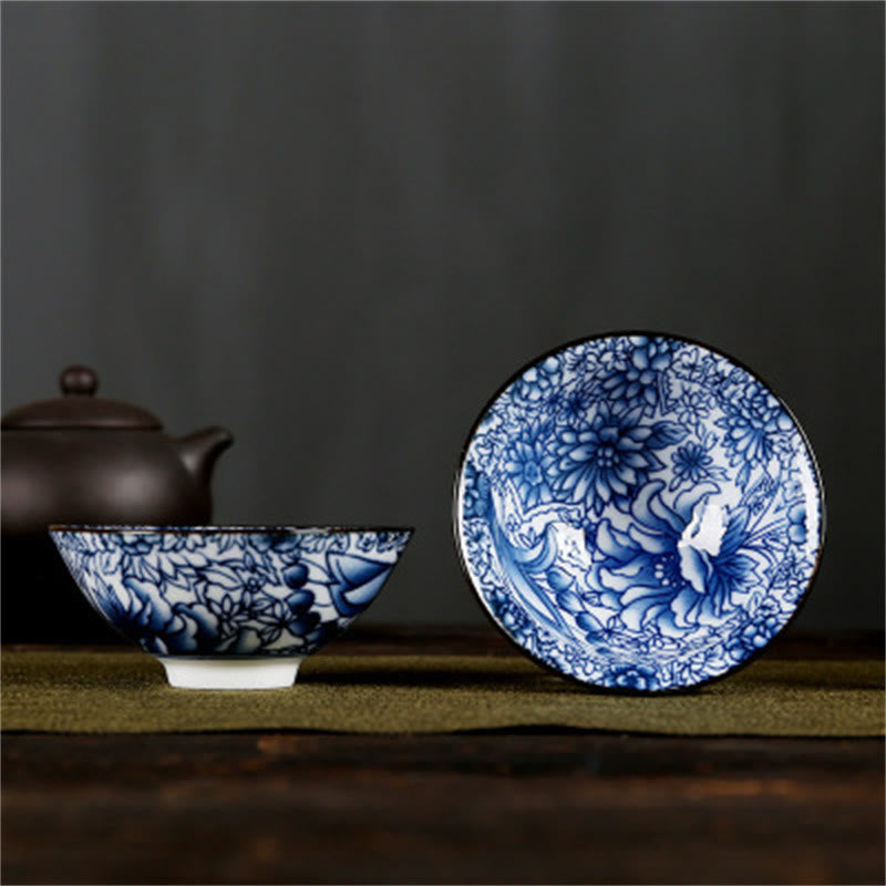 Teetassen Aus Porzellan Fu-Zeichen Lotus Berge Blaue Chrysantheme Pfingstrose