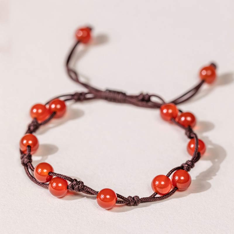 Armband Roter Achat Zinnober mit braunem Baumwollseil verstellbar elegant
