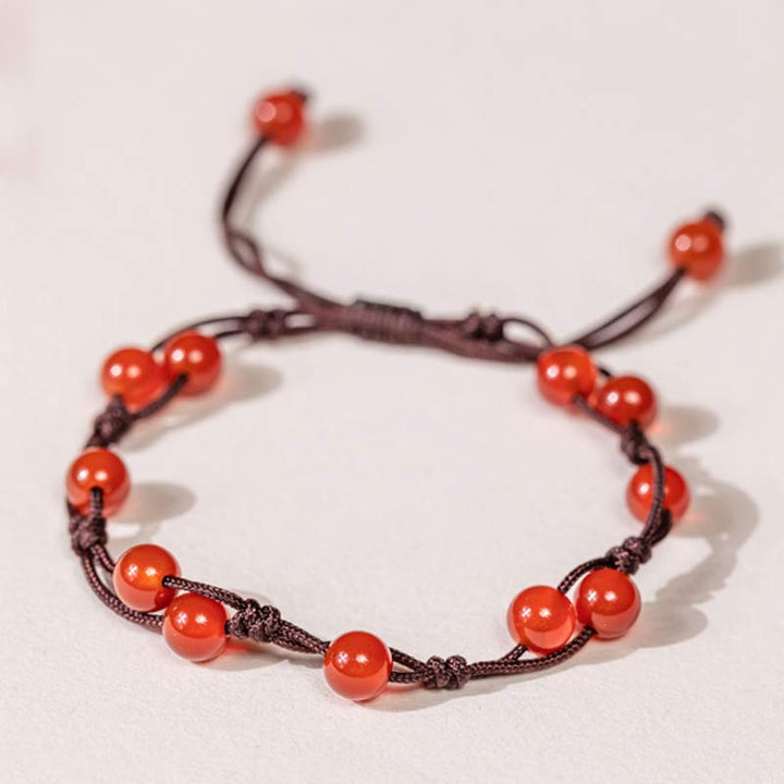Armband Roter Achat Zinnober mit braunem Baumwollseil verstellbar elegant
