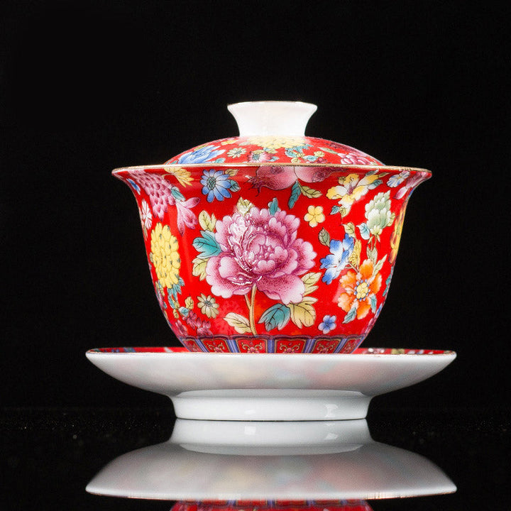 Teetasse Mit Untertasse Pfingstrose Gaiwan Rot