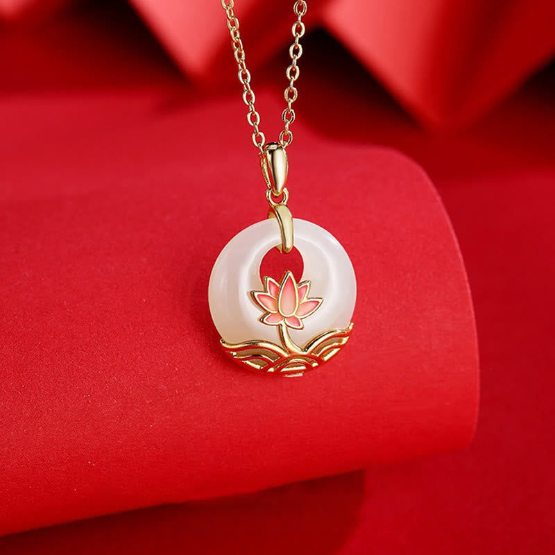 Kette 925er Silber Hetian Jade Lotus Segen gold rosa