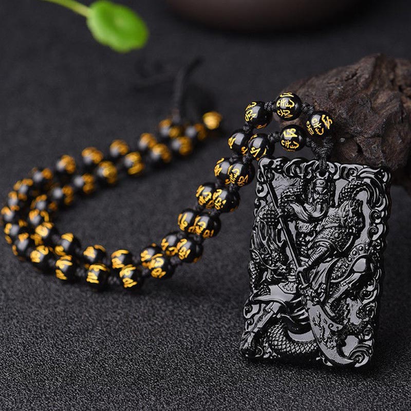 Obsidian Kette Guan Yu Anhänger Schutz Edelstein