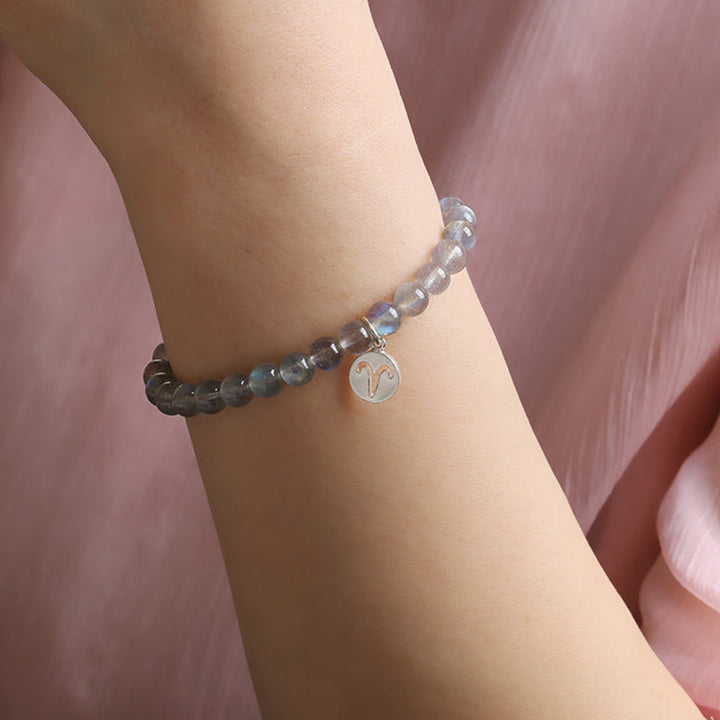 Armband Mondstein Mond silberner Charm Naturstein elastisch Handgelenk