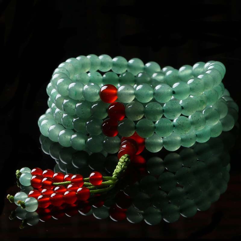 Mala Grüner Aventurin Roter Achat – Glück Perlenarmband Naturstein glänzend