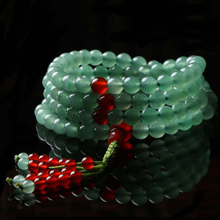 Mala Grüner Aventurin Roter Achat – Glück Perlenarmband Naturstein glänzend
