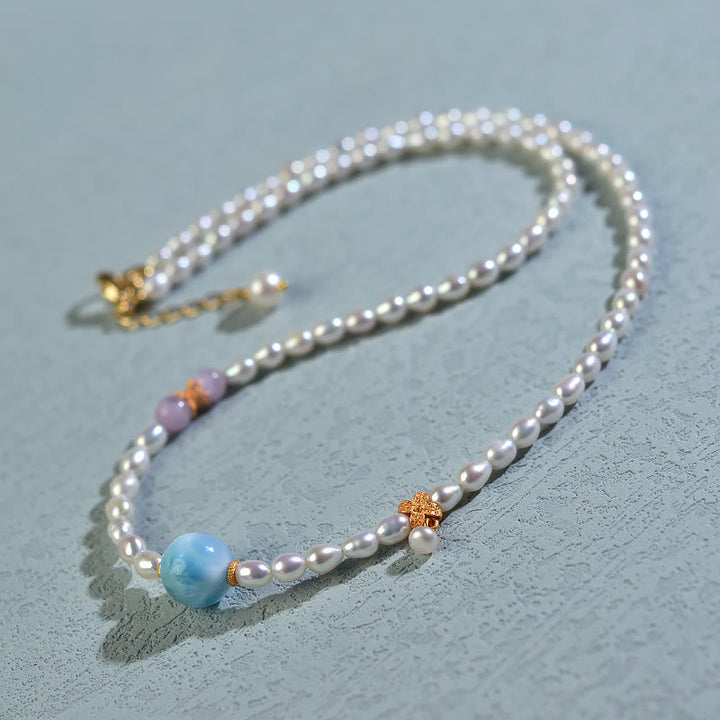 Kette Perlen Larimar – Aufrichtigkeit, Klarheit