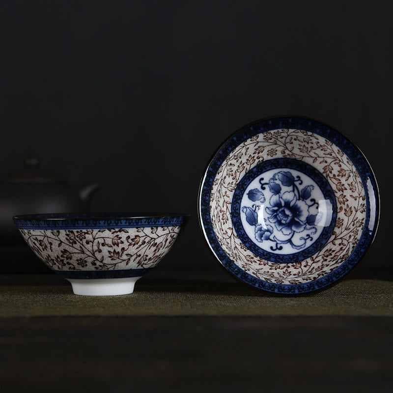 Teetassen Aus Porzellan Fu-Zeichen Lotus Berge Blau-braune Blumen