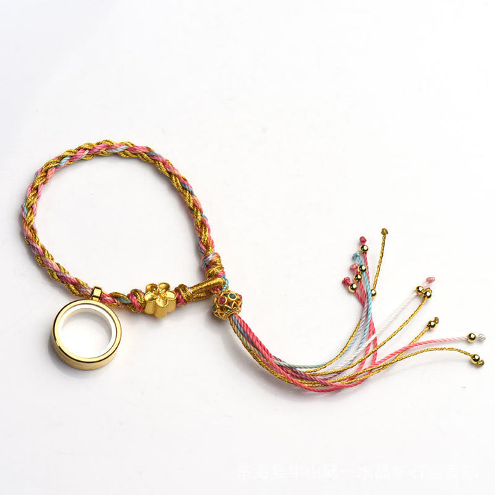 Buntes Tibet Glück Armband mit goldenem Anhänger und Quasten