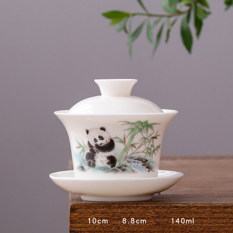 Teetassen Mit Untertasse Gaiwan Berge Porzellan Lange Tasse - Panda