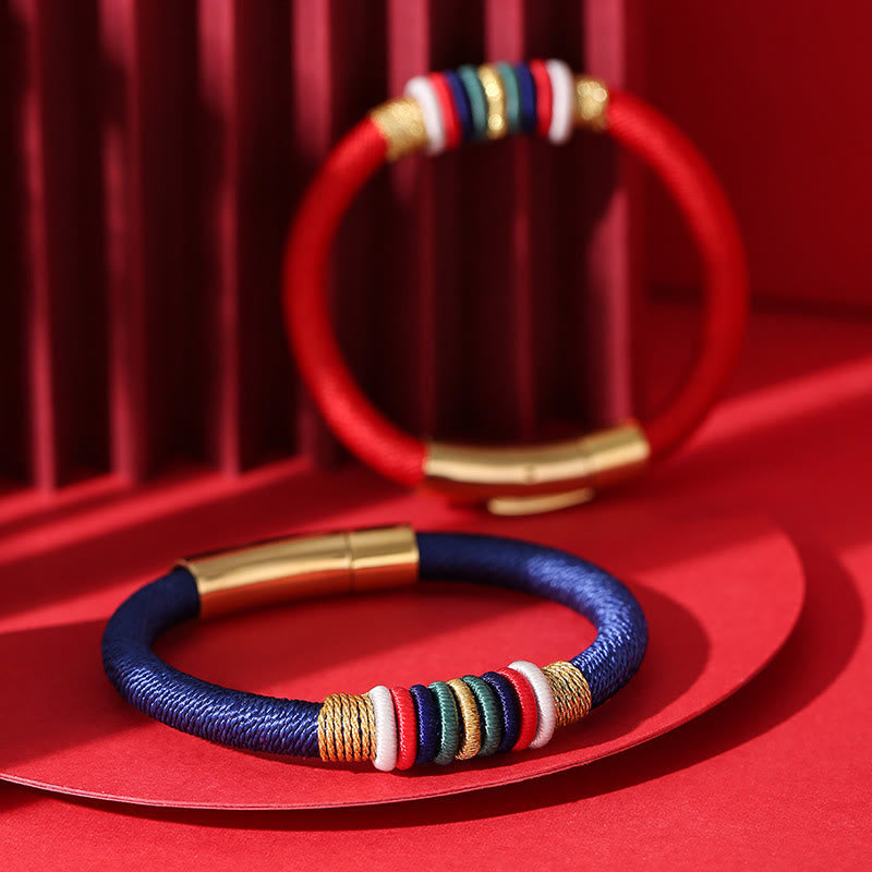 Armband Fünf Elemente Glück Energie bunte Wickelung Golddetails elegant.