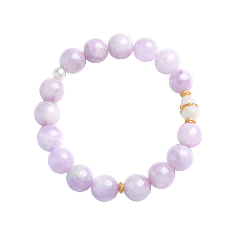 Lila Jade Armband mit Perlen und goldenem Zierrat elastisch
