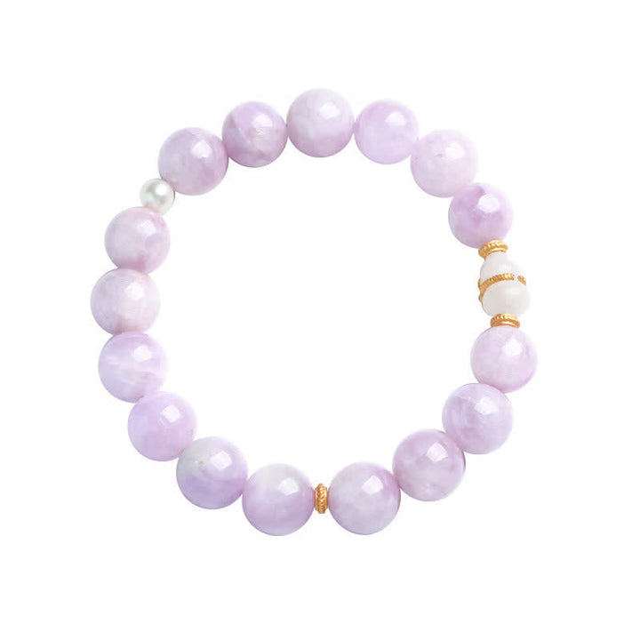 Lila Jade Armband mit Perlen und goldenem Zierrat elastisch