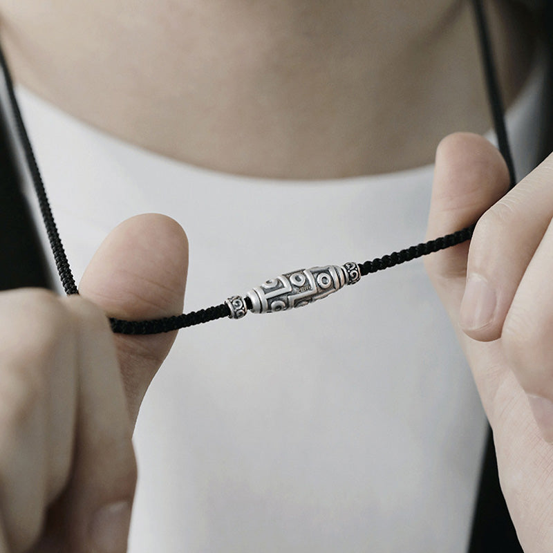 Kette 999er Silber Dzi-Auge Sterlingsilber Schutz schwarzes Seil