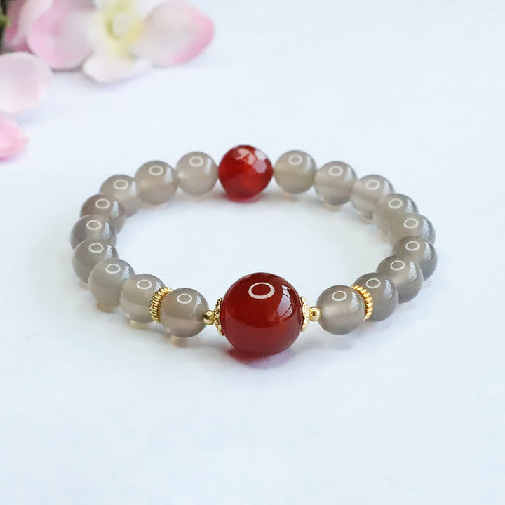 Armband Roter Achat – Harmonie mit grauem Stein elastisch elegant
