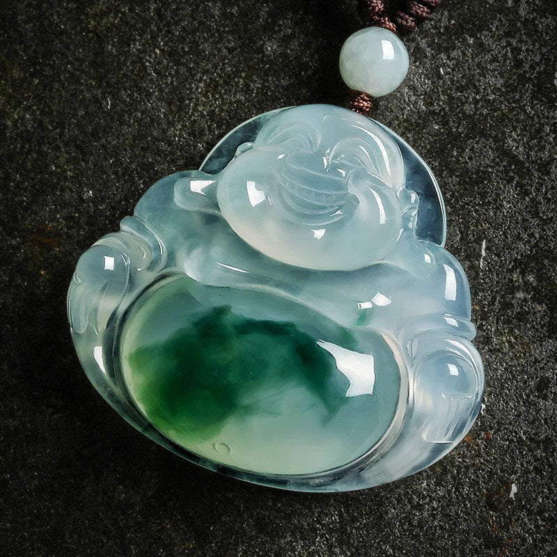 Anhänger Cyan Jade Buddha Glück transluzent grün