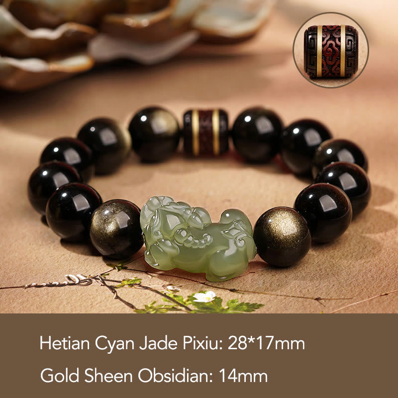 Armband Weiße Jade Cyan Jade Pixiu – Wohlstand