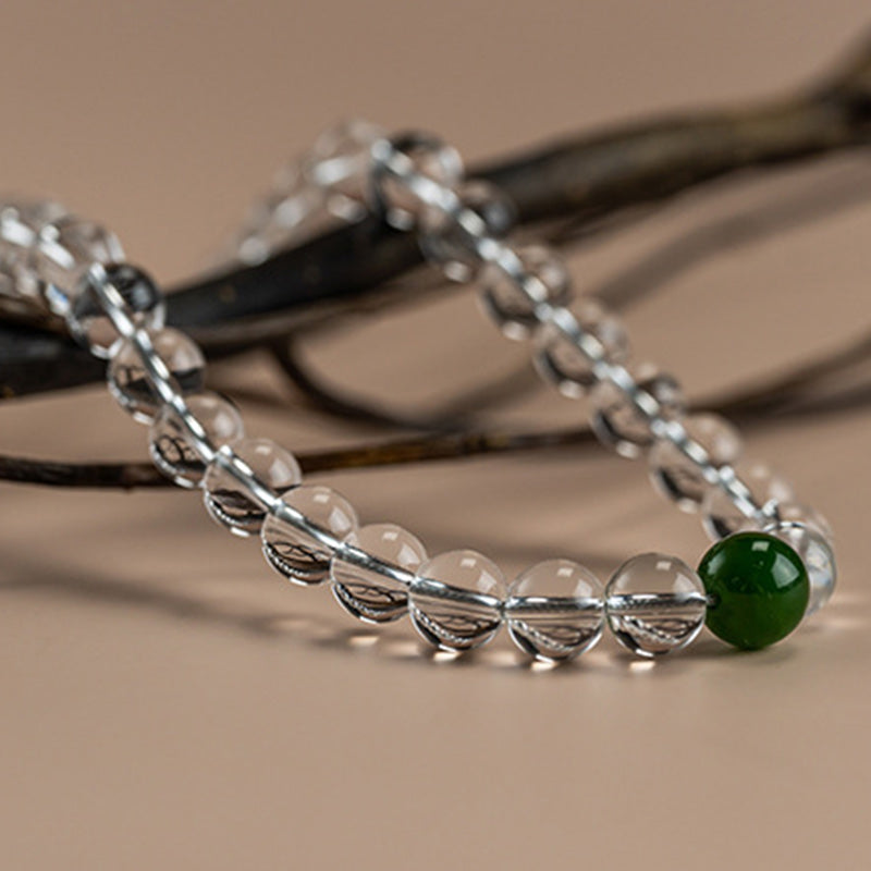 Mala 108 Perlen Weißer Kristall Jade grüner Stein Armband elastisch