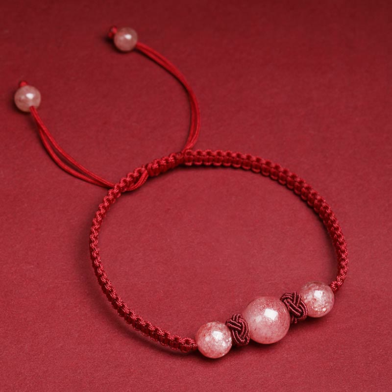 Rotes Armband Erdbeerquarz Kristall mit elastischem Seidenband