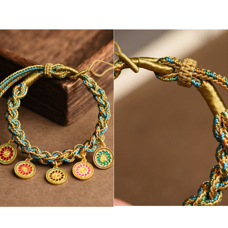 Armband Five Five – Glück & Wohlstand mit goldenen Anhängern türkis geflochten