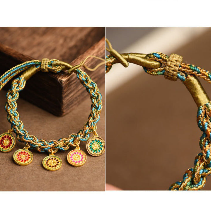 Armband Five Five – Glück & Wohlstand mit goldenen Anhängern türkis geflochten