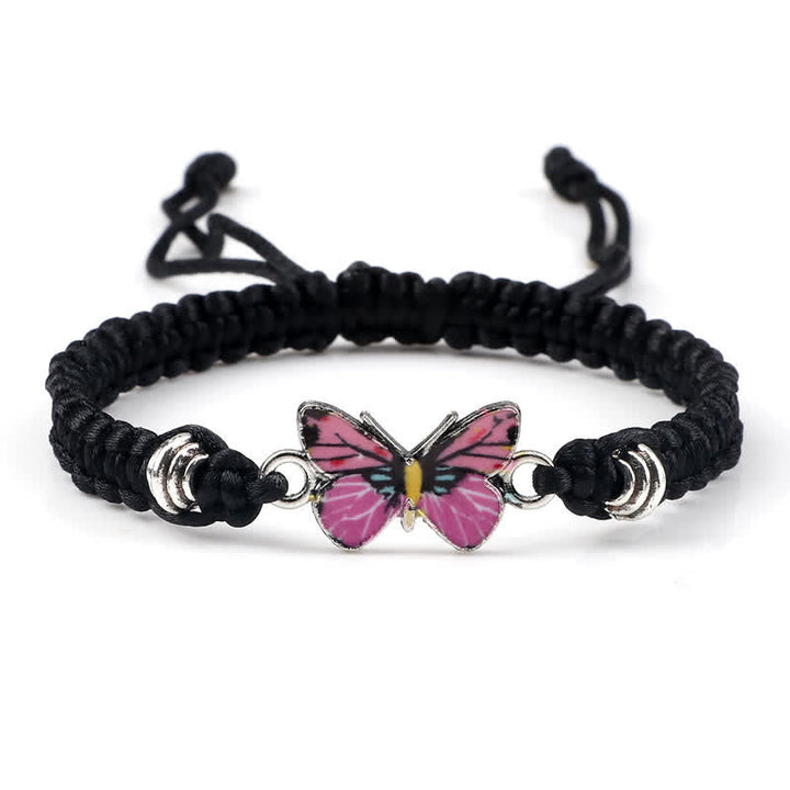 Schwarzes Armband Schmetterling – Liebe mit rosa Schmetterling Anhänger Makramee