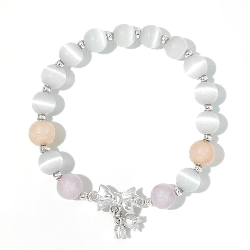 Armband Amethyst Katze Rosenquarz weiß elegant Naturstein elastisch