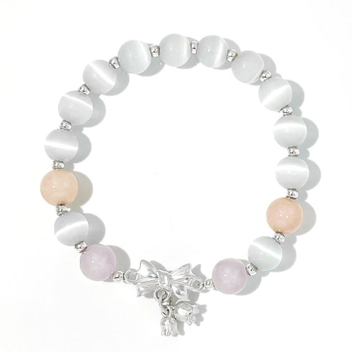 Armband Amethyst Katze Rosenquarz weiß elegant Naturstein elastisch