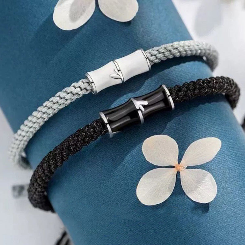 Armband Bambus – Heilung grau schwarz Geflecht Naturstein elastisch Handgelenk