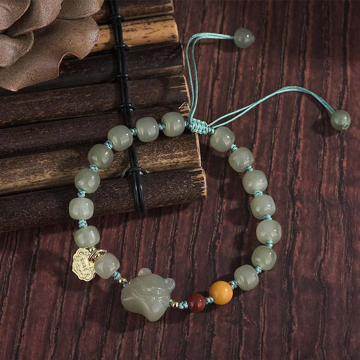 Jade Armband Chinesisches Tierkreis Segen mit grünen Perlen elastisch
