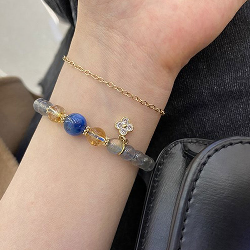 Armband Mondstein Mond mit blauen Achat Heilstein Perlen elegant