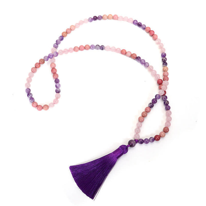 Mala Rosenquarz Amethyst Heilstein Perlen lila Quaste Schmuck