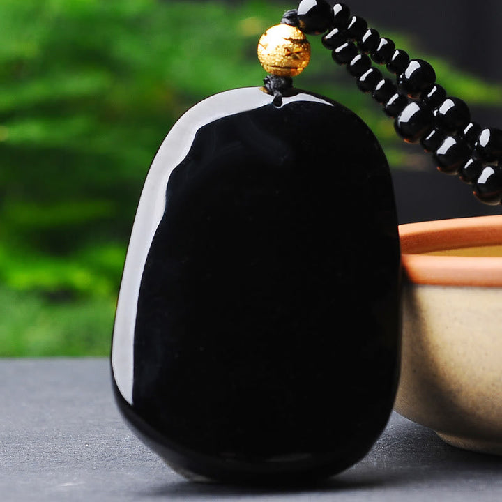 Kette Obsidian Drachen Gold schwarzer Stein Anhänger Naturstein