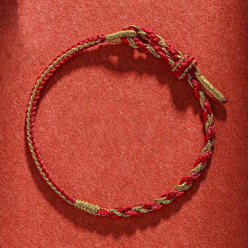 Rotes goldenes Armband Chinesisches Tierkreis – Schutz elastisch geflochten
