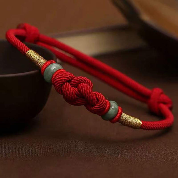Armband Rotes Band Jade - Glück Knoten