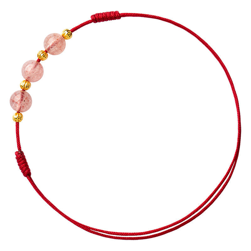 Armband Erdbeerquarz Glück Lebensfreude rotes Textilarmband rosa Naturstein Perlen