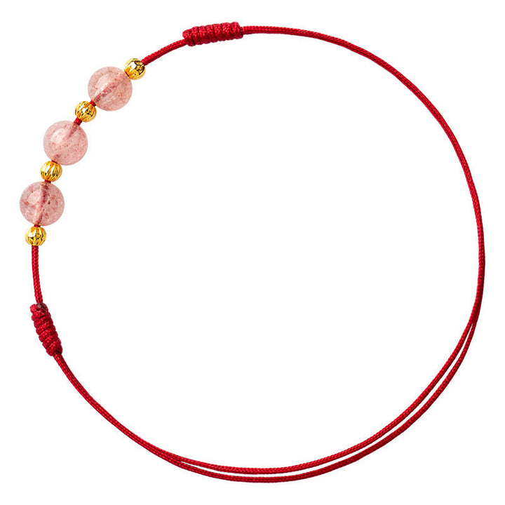 Armband Erdbeerquarz Glück Lebensfreude rotes Textilarmband rosa Naturstein Perlen