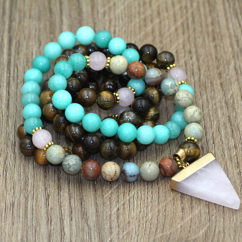 Mala 108 Perlen Tigerauge Heilung Türkis Stein Anhänger Schmuck